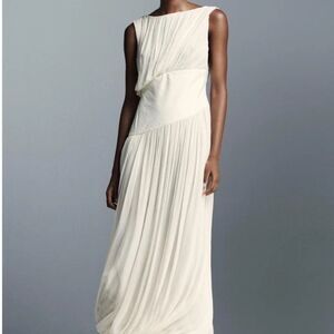 Zara ZW COLLECTION CONTRAST MIDI DRESS Ecru-kk22